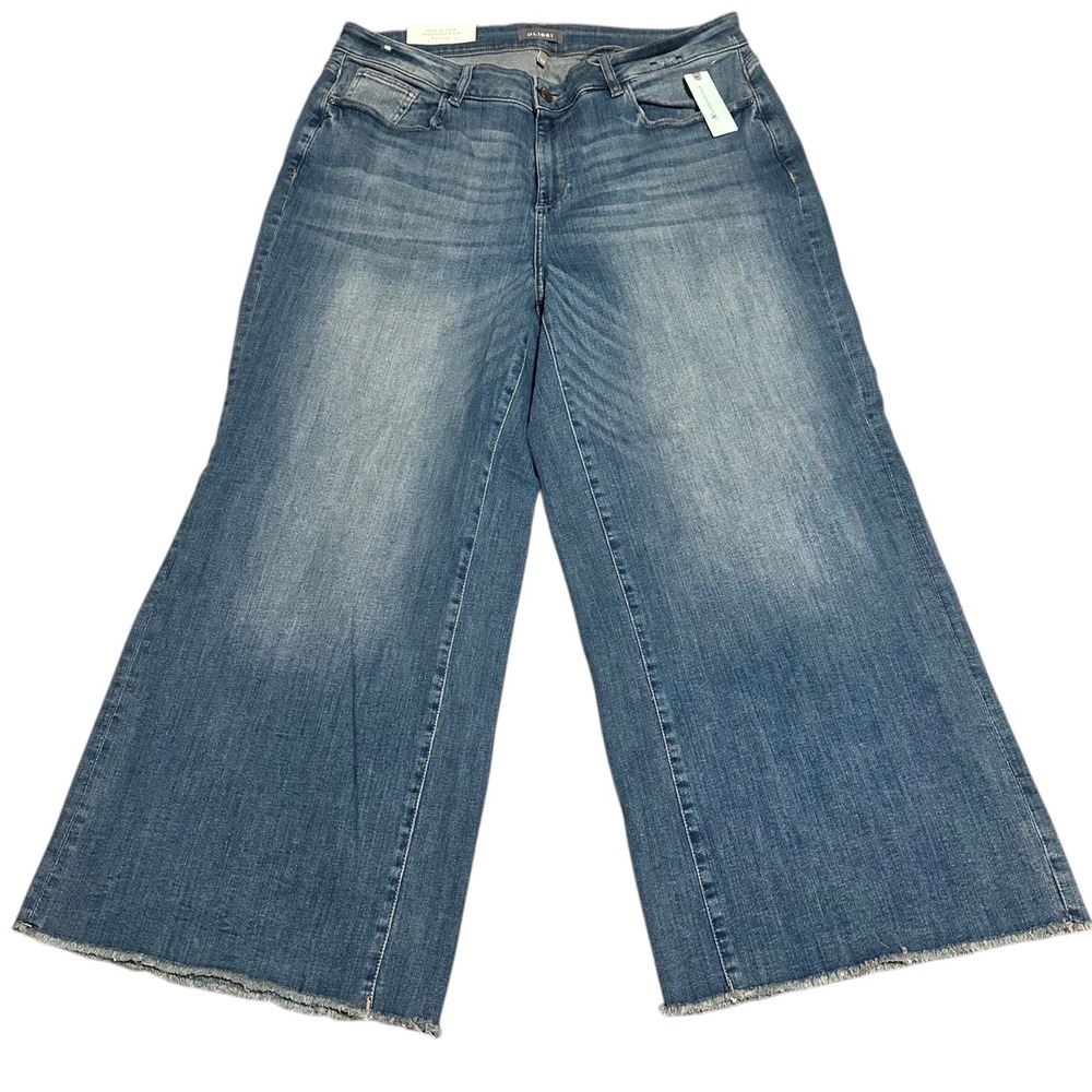 DL1961 Hepburn Jeans Women 18W Blue NWT High Rise Wide Leg Raw Hem Cropped